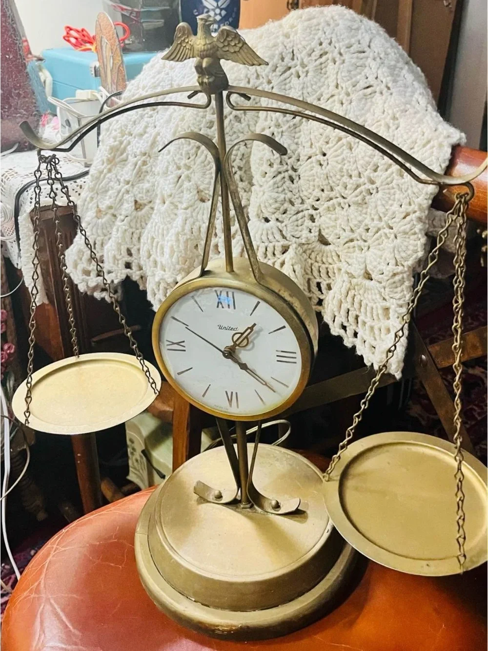 Brass Scale of Justice Wall Clock - Gold Finish